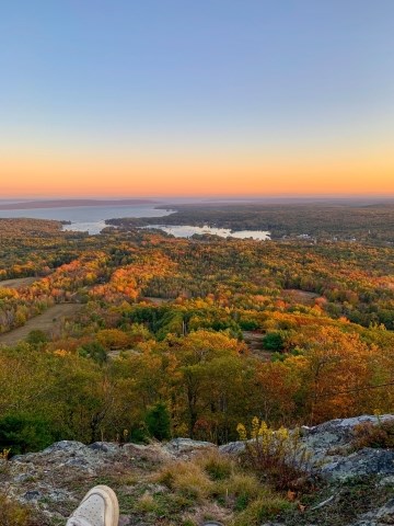 A landscape view of fall foliage changing