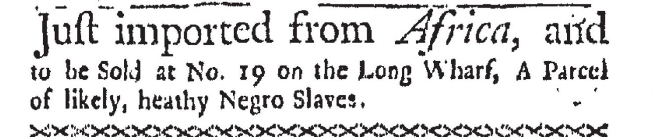 Newspaper clipping from 1761 about selling enslaved people.