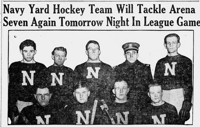 Navy Yard Hockey Team photo in newspaper.