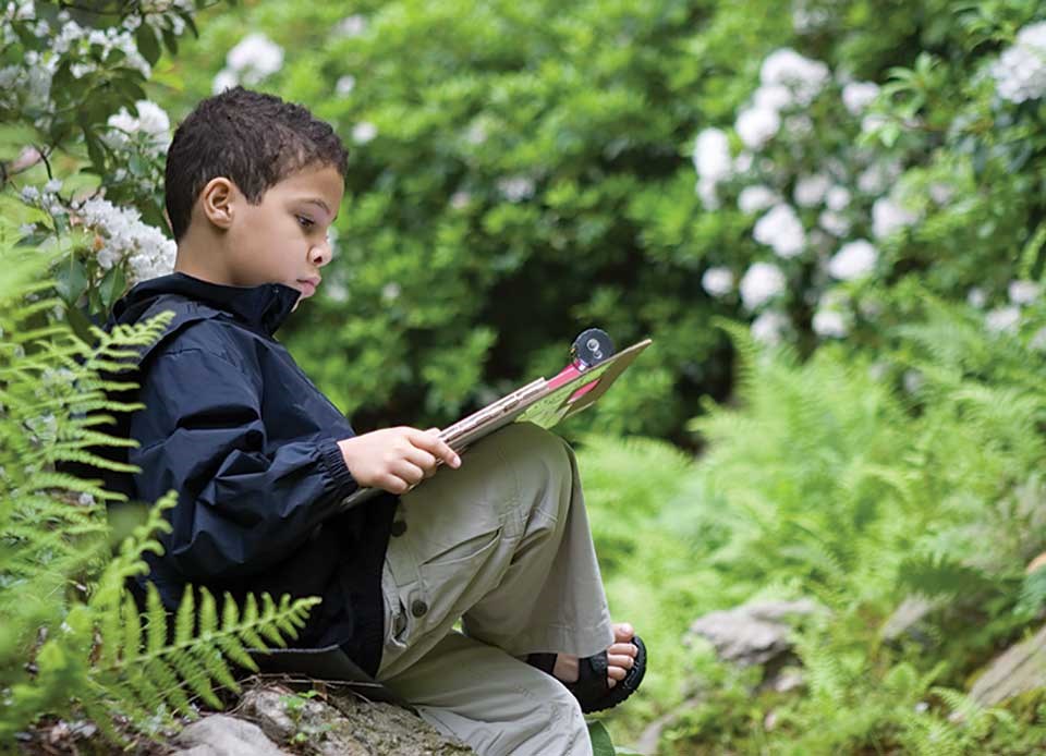 A young boy on a trail.