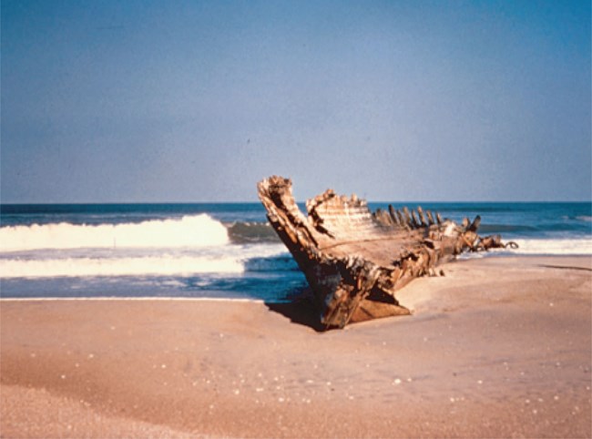 beach with remnants of a ship