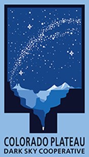 Colorado Plateau Dark Sky Cooperative logo is an illustration of stars over desert mesas.