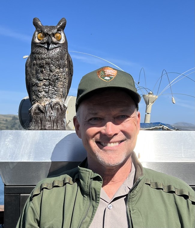 CR 2021 C. Kenkel Supt. Craig Kenkel posed in front of a fake owl