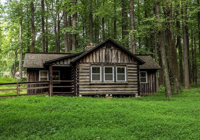 exterior of a log cabin