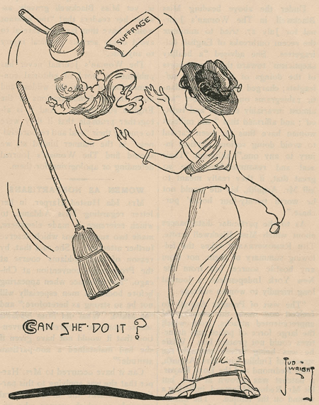 CanSheDoIt? Cartoon of a woman juggling various items with print, "Can She Do it?"