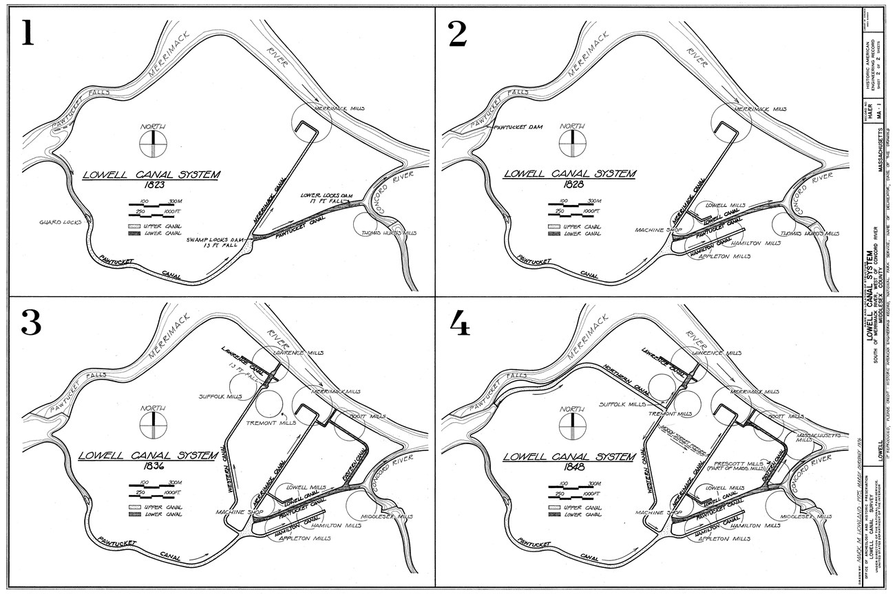 Historical evolution of the canals of Lowell, by Howland and Chrisney. HAER, collections of Library of Congress, public domain