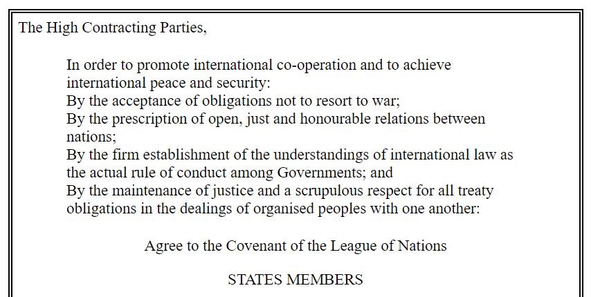 Document about the covenant of the league of nations.