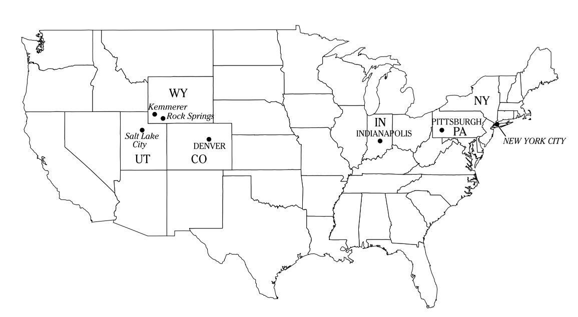 Map of the US showing locations of Walker and Penney store locations.