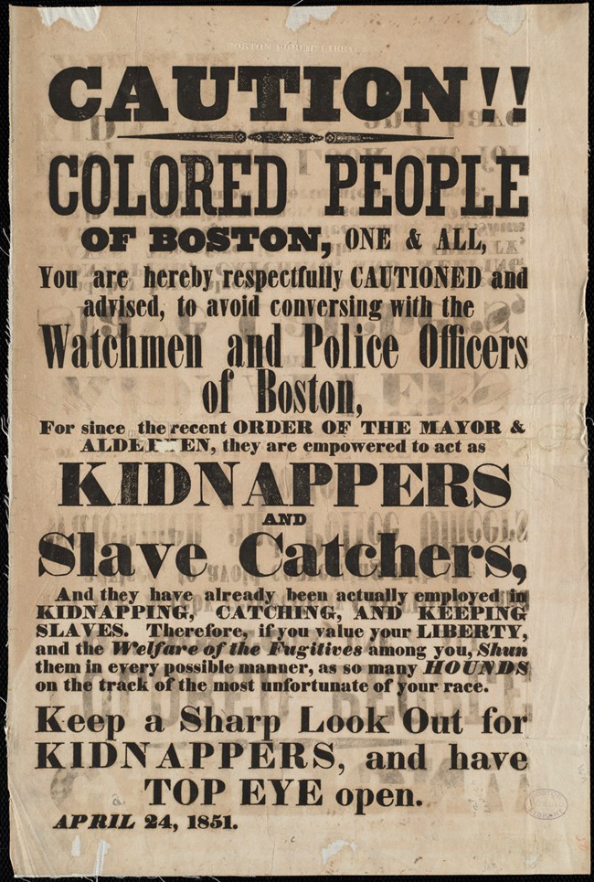 Broadside stating "Caution!! Colored People of Boston"