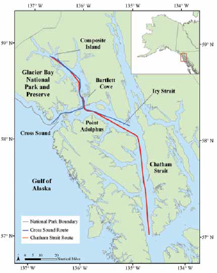 GLBA Cruise Observation Map map of cruise ship observations in glacier bay national park