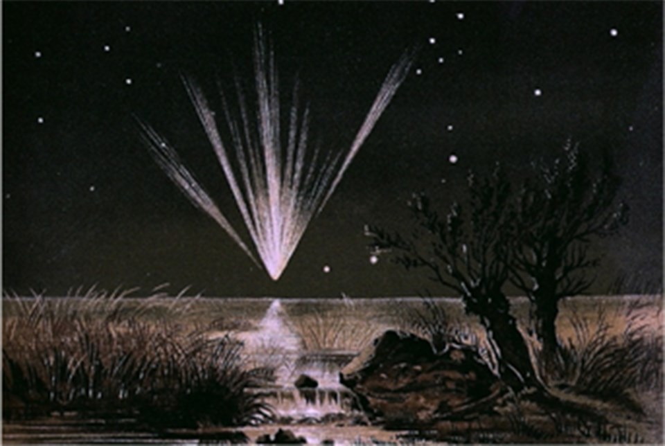 1861 Comet Print showing a dark night sky and comet streaking down center