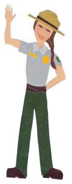 A ranger in a gray shirt and green pants.