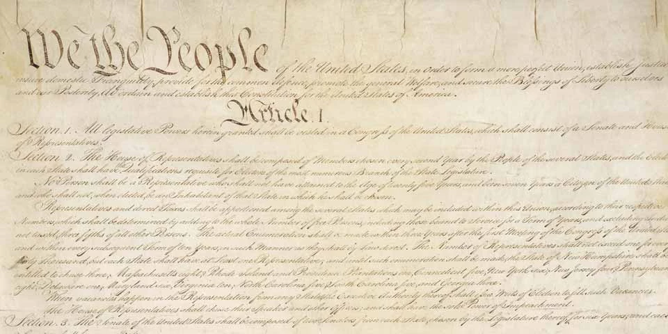 Color image of the top half of the handwritten U.S. Constitution. Color image of the top half of the handwritten U.S. Constitution.