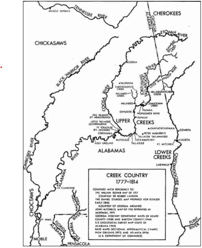 Creek Country 1777-1814 Map of Creek Country from 1777 to 1814