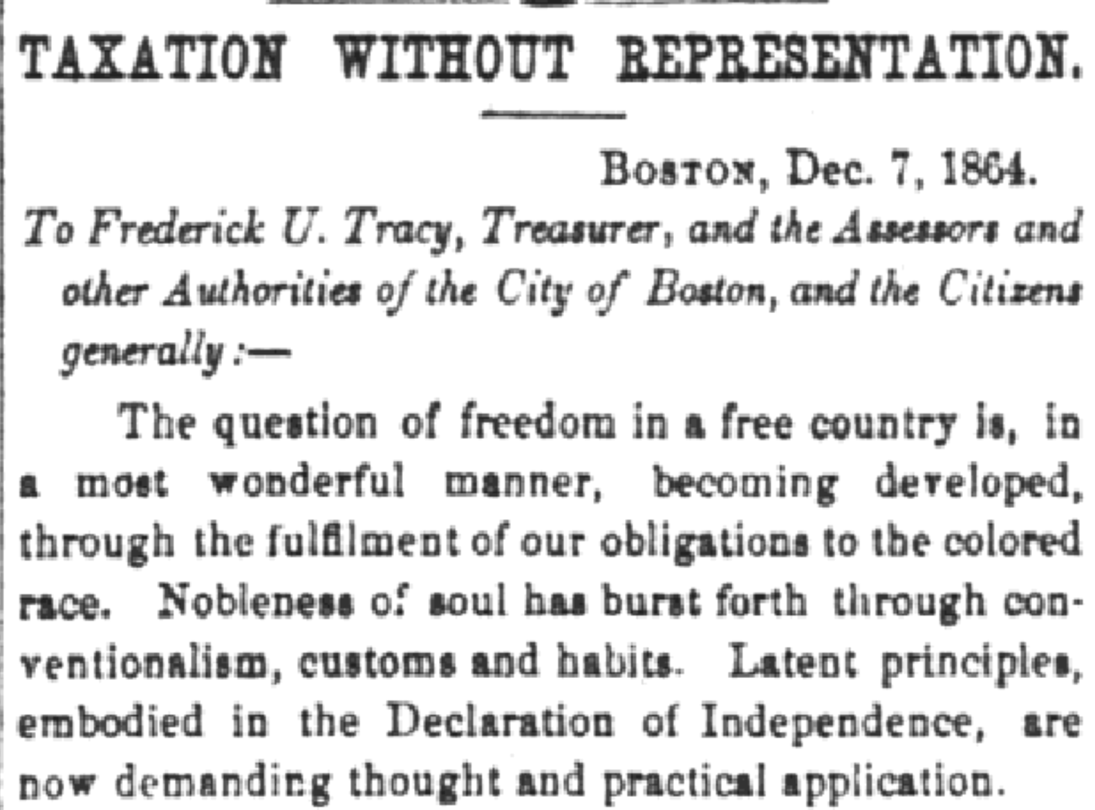 Beginning of Hunt's 1864 petition from the Liberator