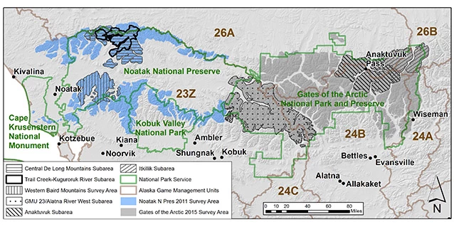 map map of northern alaska with survey areas indicated