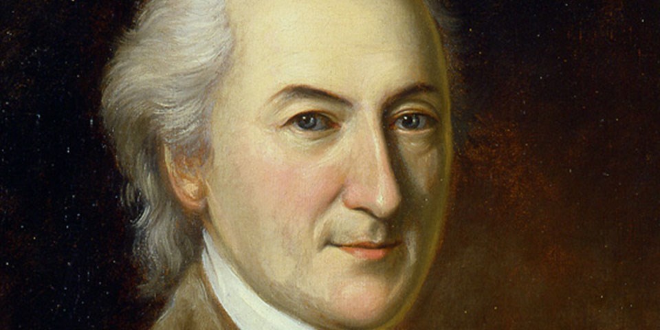 Detail, color portrait of John Dickinson, showing just his face.