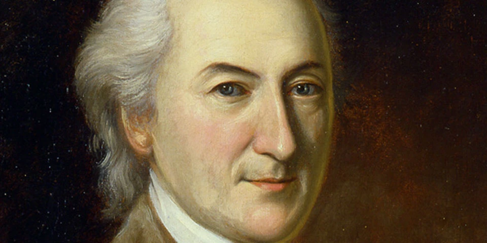 Detail, color portrait of John Dickinson, showing just his face. Detail, color portrait of John Dickinson, showing just his face.