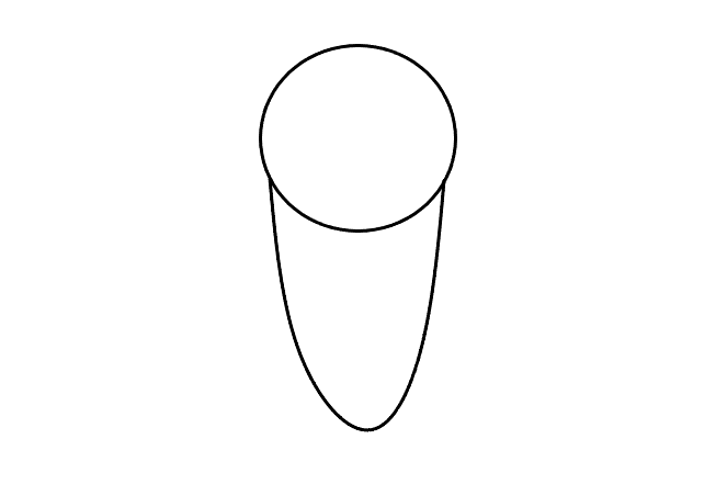 Outline of a bat’s head and body on a white background.