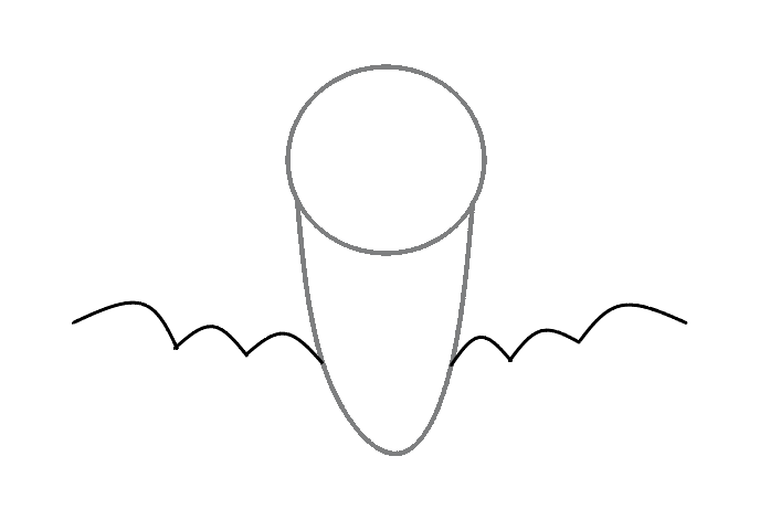 Outline of a bat’s head, body, and part of wings on a white background.