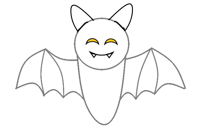 Completed drawing of a bat on a white background.