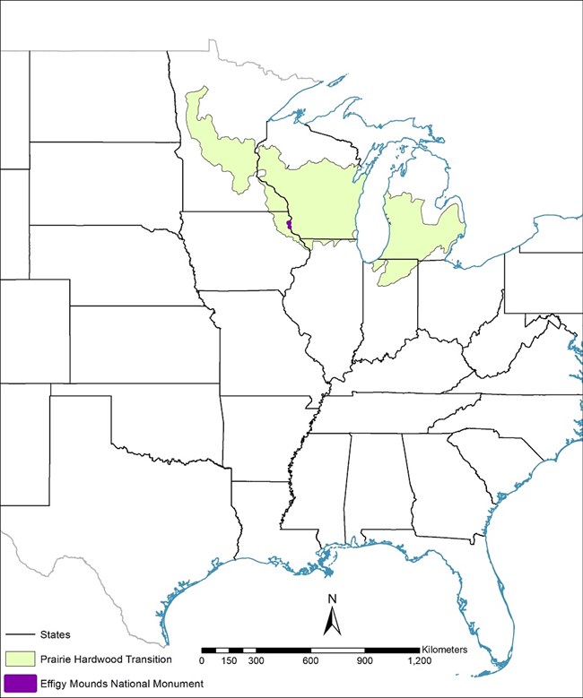 Map showing the Prairie Hardwood Transition BCR