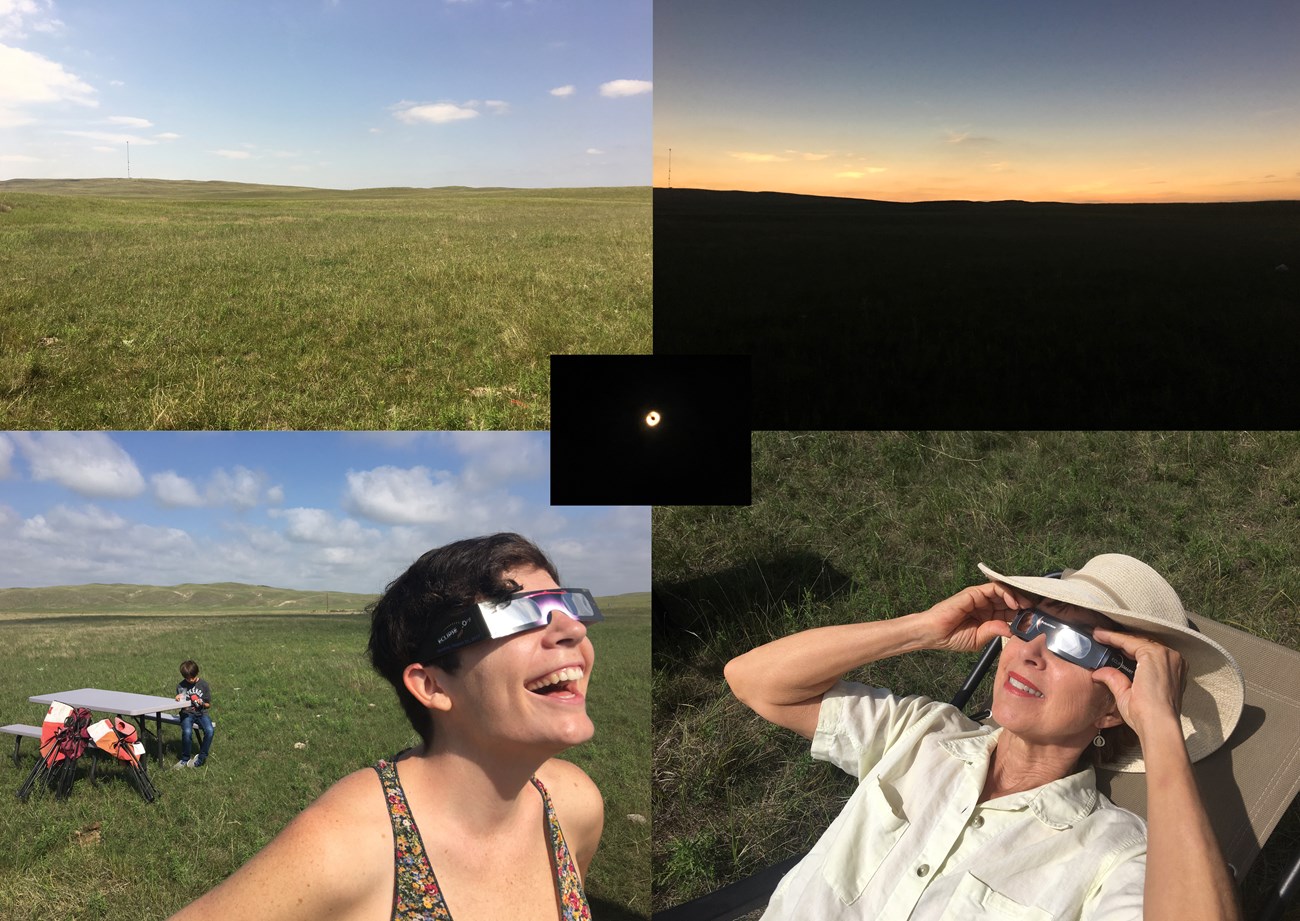 Composite photo shows graduate changes in light across the lightscape and viewers enjoying the event in a remote location near Crescent Lake, NE.