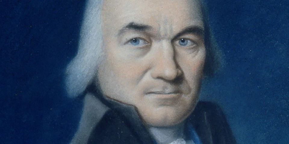 Detail, color portrait of Oliver Ellsworth showing just his face. Detail, color portrait of Oliver Ellsworth showing just his face.