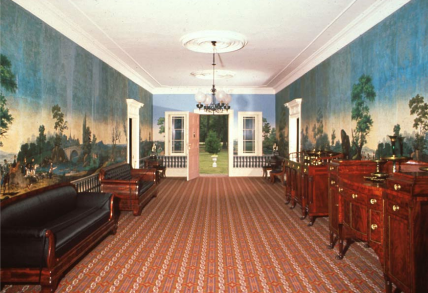 lt= The restored entrance hall of Lindenwald