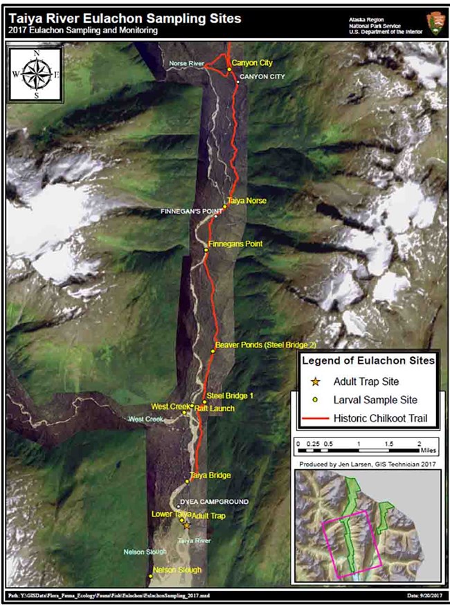 Eulachon sampling map A map showing 2017 eulachon sampling locations.
