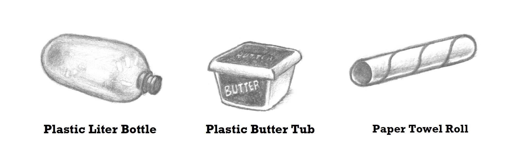 Everyday Items Plastic Liter Bottle, Plastic Butter Tub, Paper Towel Roll