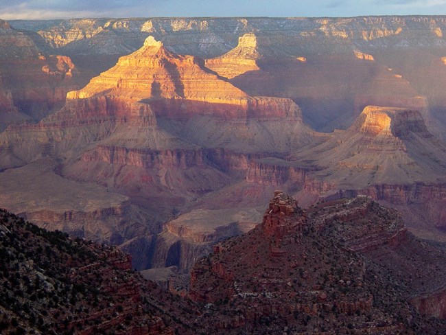 Photo of the Grand Canyon bathed in the sunlight. NPS photo.