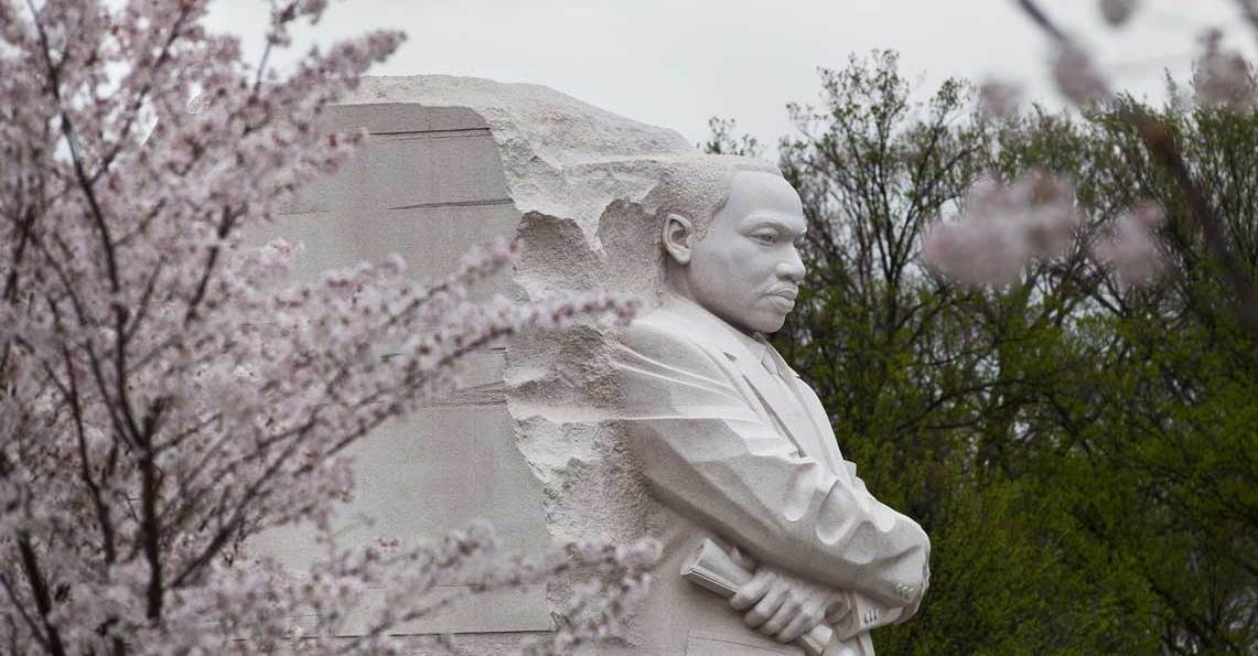 Martin Luther King, Jr. Memorial statue of Martin Luther King, Jr. with blossoming cherry trees