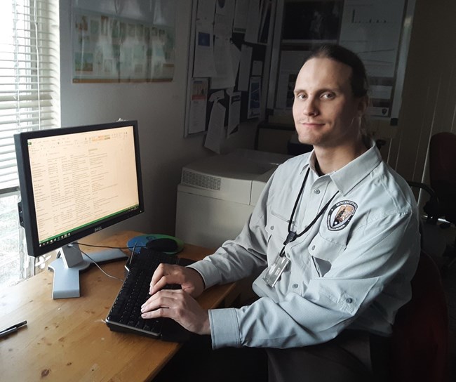 person seated at a computer