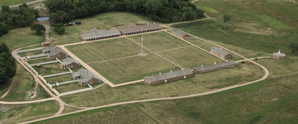 aerial view of fort buildings and grounds