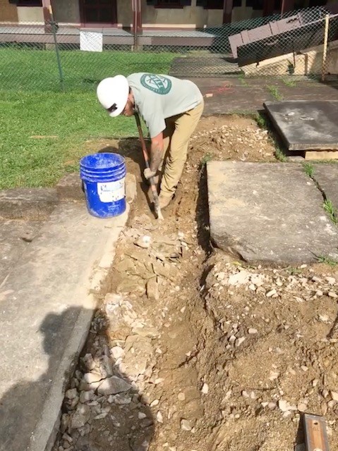 Rodney Flora assisting with foundation work at a Barn, Antietam National Battlefield