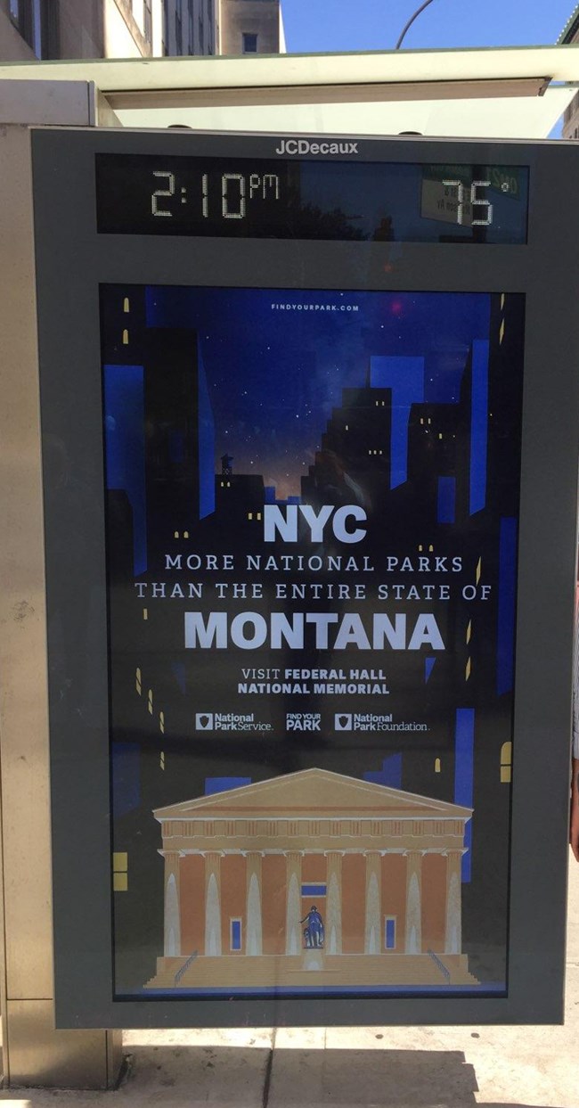 Find Your Park 2019 ad in New York a display ad on the side of a bus shelter