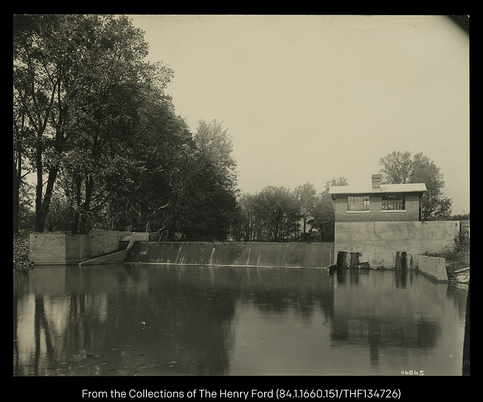 Henry Ford's concrete dam and brick powerhouse in 1909.