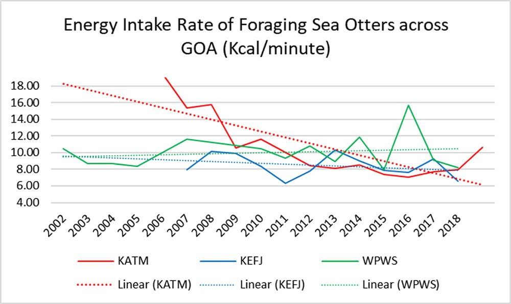A graph showing energy intake rate of foraging sea otters.