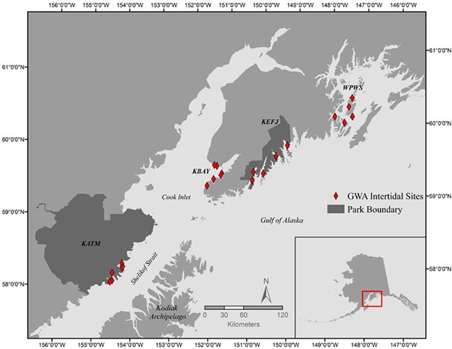 A map showing the location of four study sites.