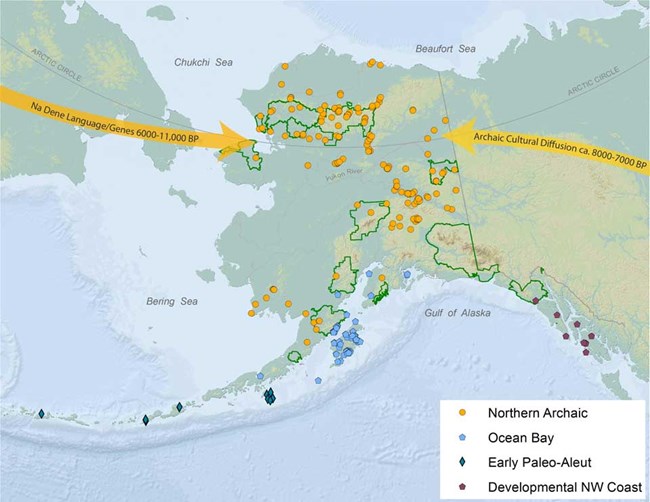 A map showing the distribution of archaic cultures 5-7,000 years ago.