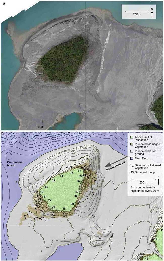 Fig5comp_web Two images--aerial imagery and topo map--showing tsunami runup.