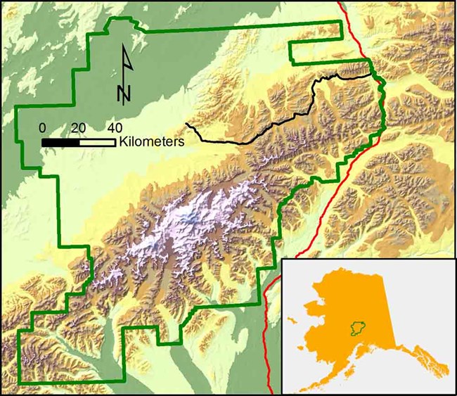 map showing location of the Denali park road.