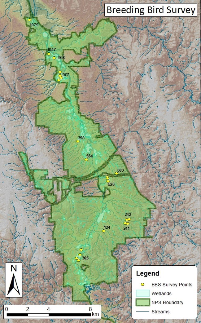 Map of bird survey points at Cuyahoga Valley National Park