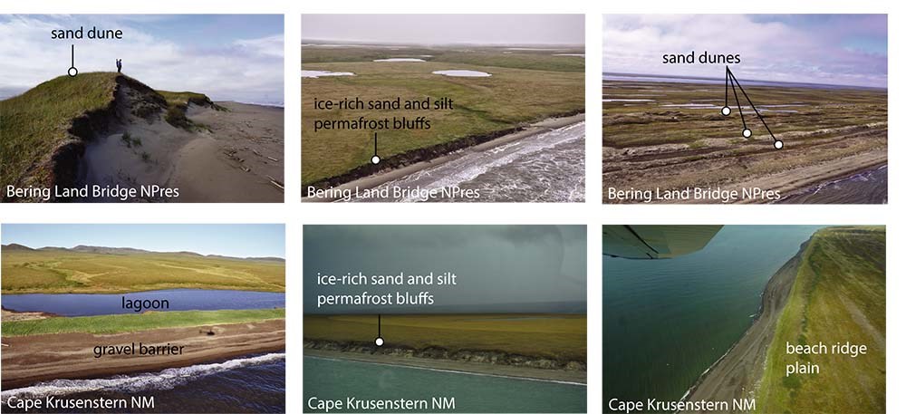 A series of six images showing the diversity of Arctic coastal landscapes.