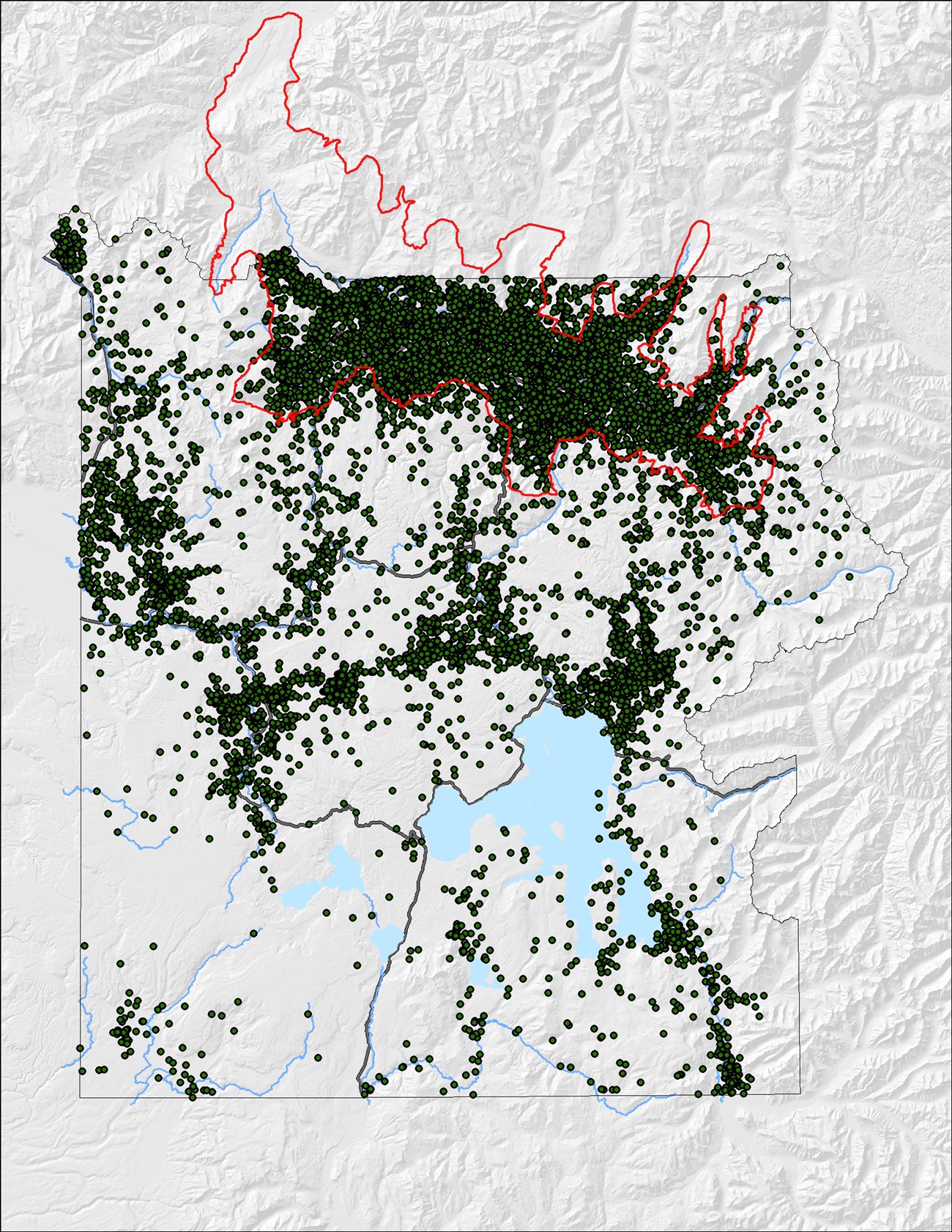 Map of Yellowstone National Park showing use of the park by wolves