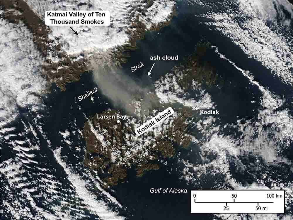 MODIS imagery of Katmai area and ash cloud.