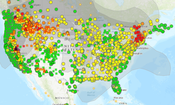 Fire_and_smoke EPA Fire and Smoke Map showing air quality monitors and fire incidents