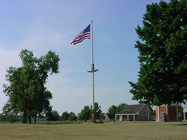 parade ground with flag in middle