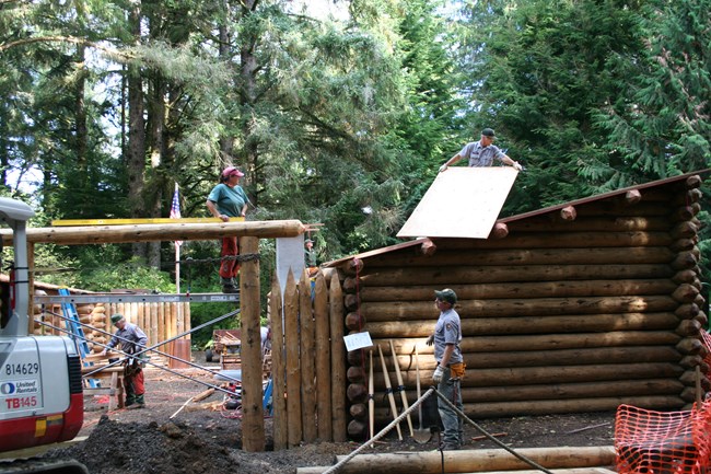 The NPS team working on Fort Clatsop at Lewis and Clark National Historic Park.